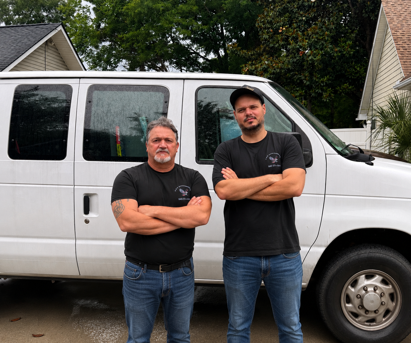 R&R Brothers — Rogerio and his brother in front of company van